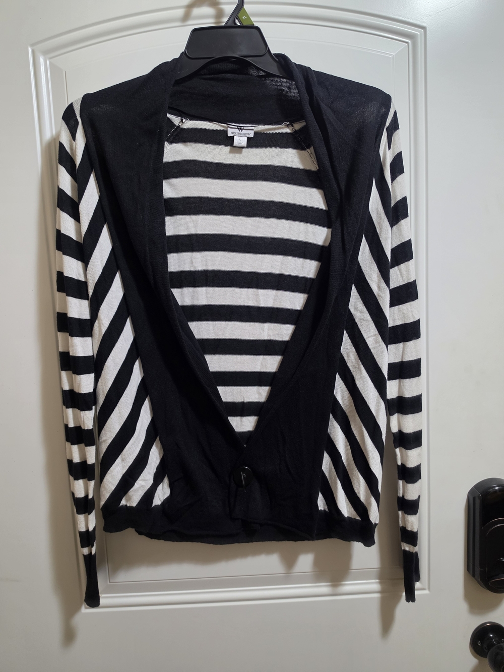 Worthington Black and White Striped Open-Front Cardigan